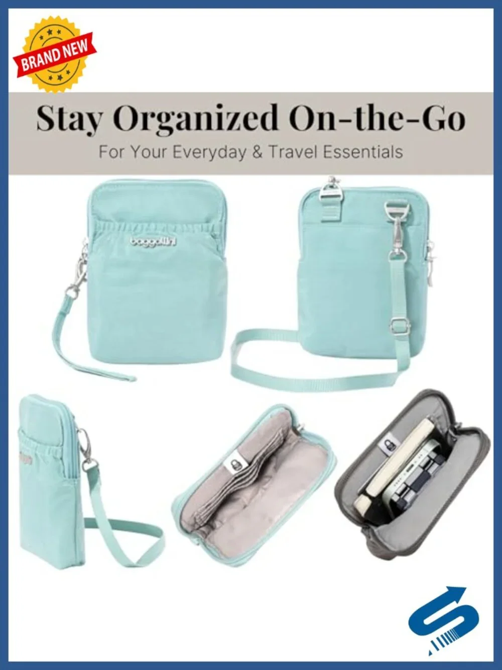 RFID Blocking Nylon Convertible Crossbody Pouch with Adjustable Strap